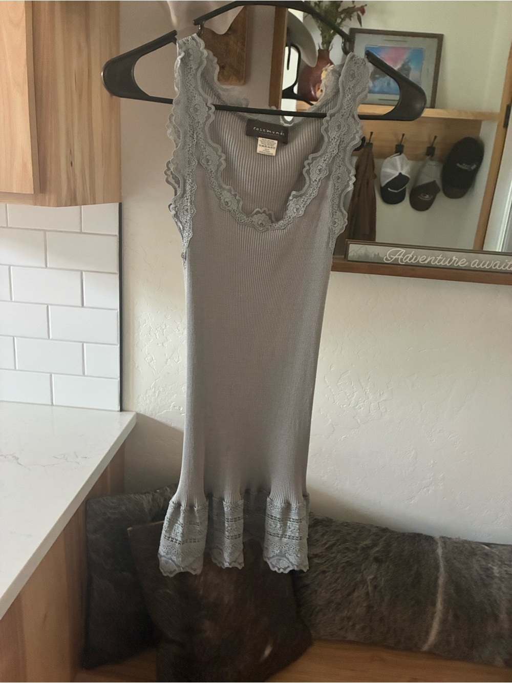 Lace-Trim Ribbed Tank Dress - Light Gray